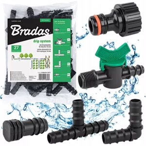 Rozložené spojky, T-kusy, kolená a zátky BRADAS pre 16 mm hadicu