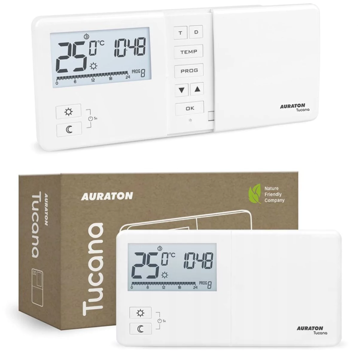 Drôtový izbový termostat Auraton Tucana s podsvieteným LCD displejom