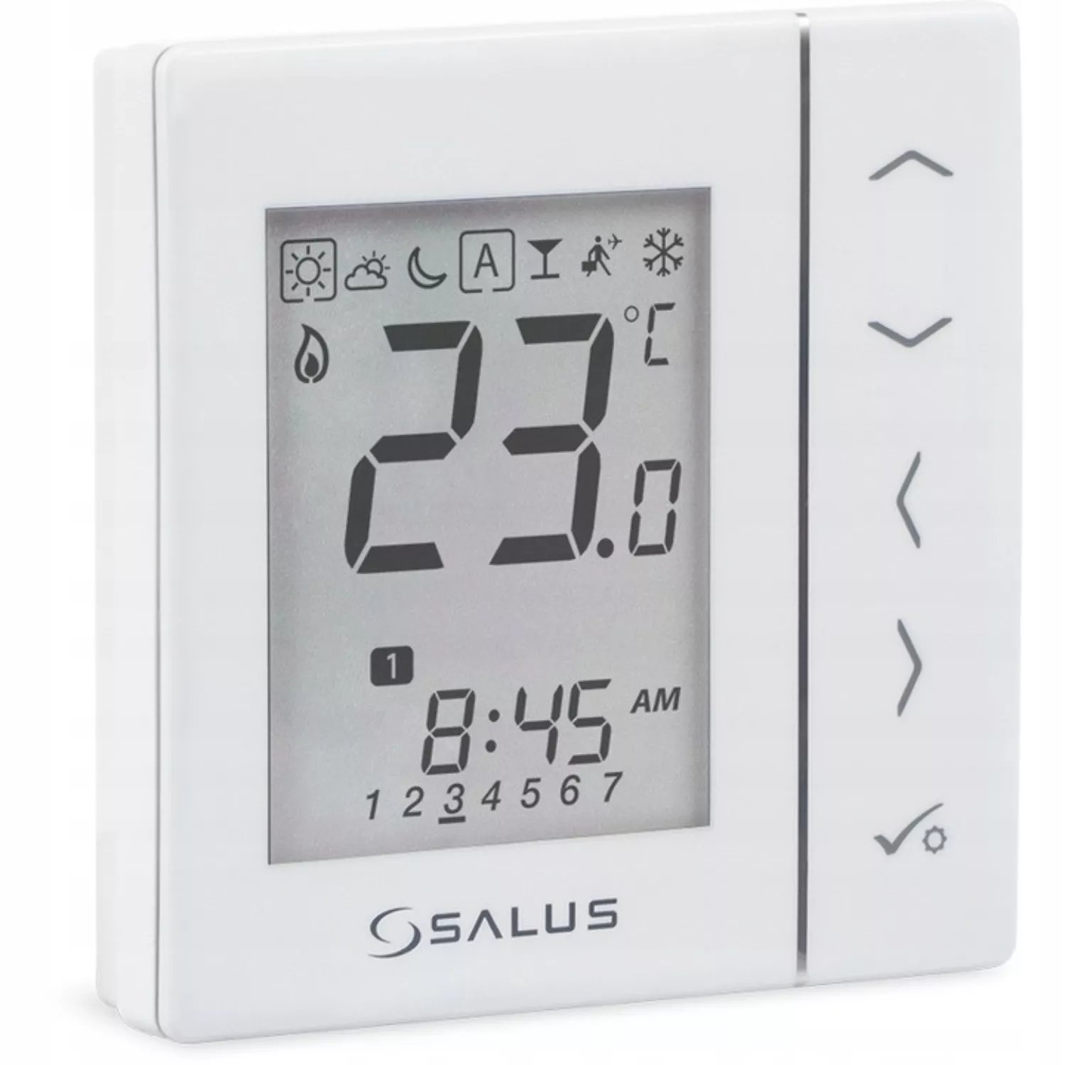 Biely podomietkový termostat SALUS VS30W s digitálnym displejom
