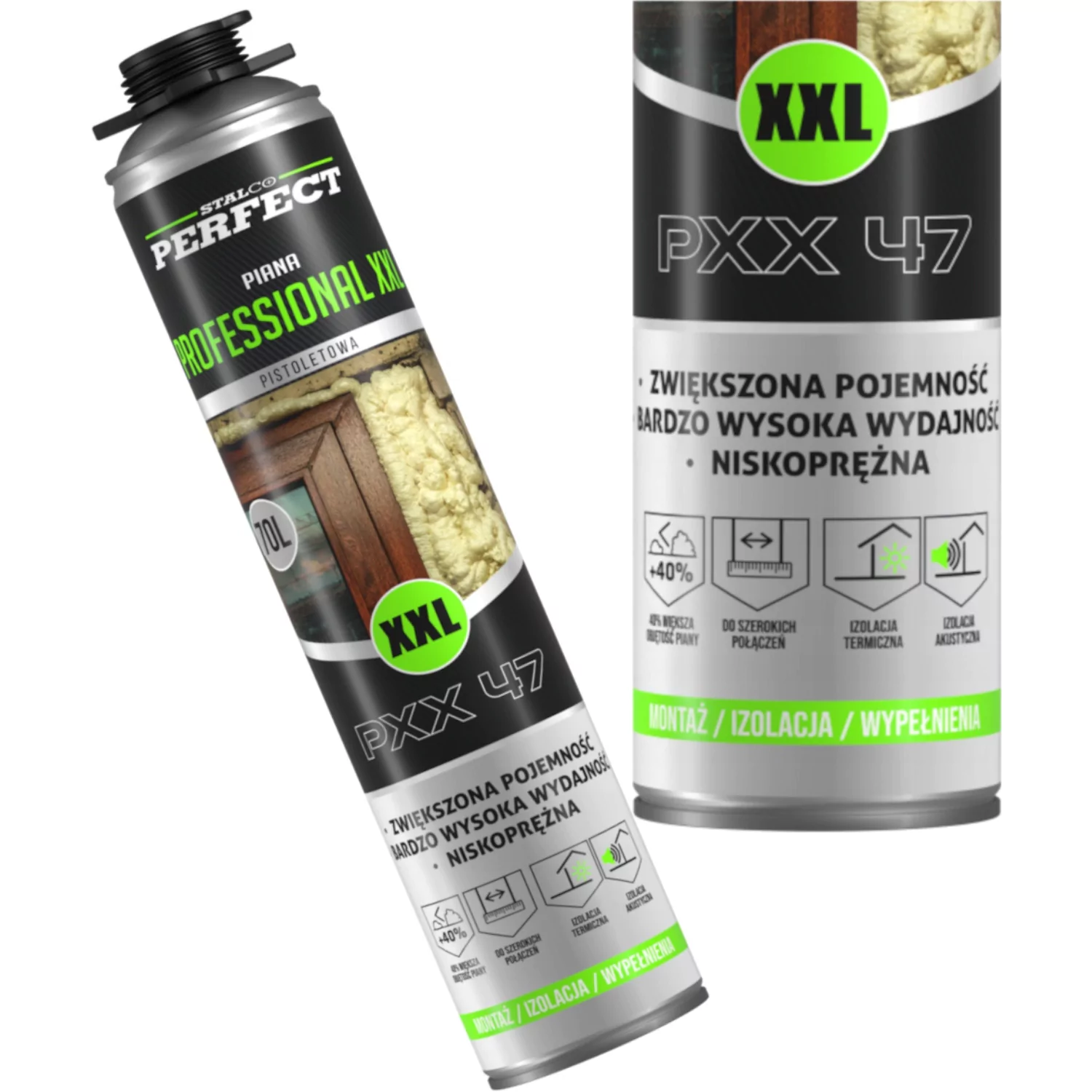 Dóza pištoľovej montážnej peny STALCO PXX47 XXL s výdatnosťou 70 l