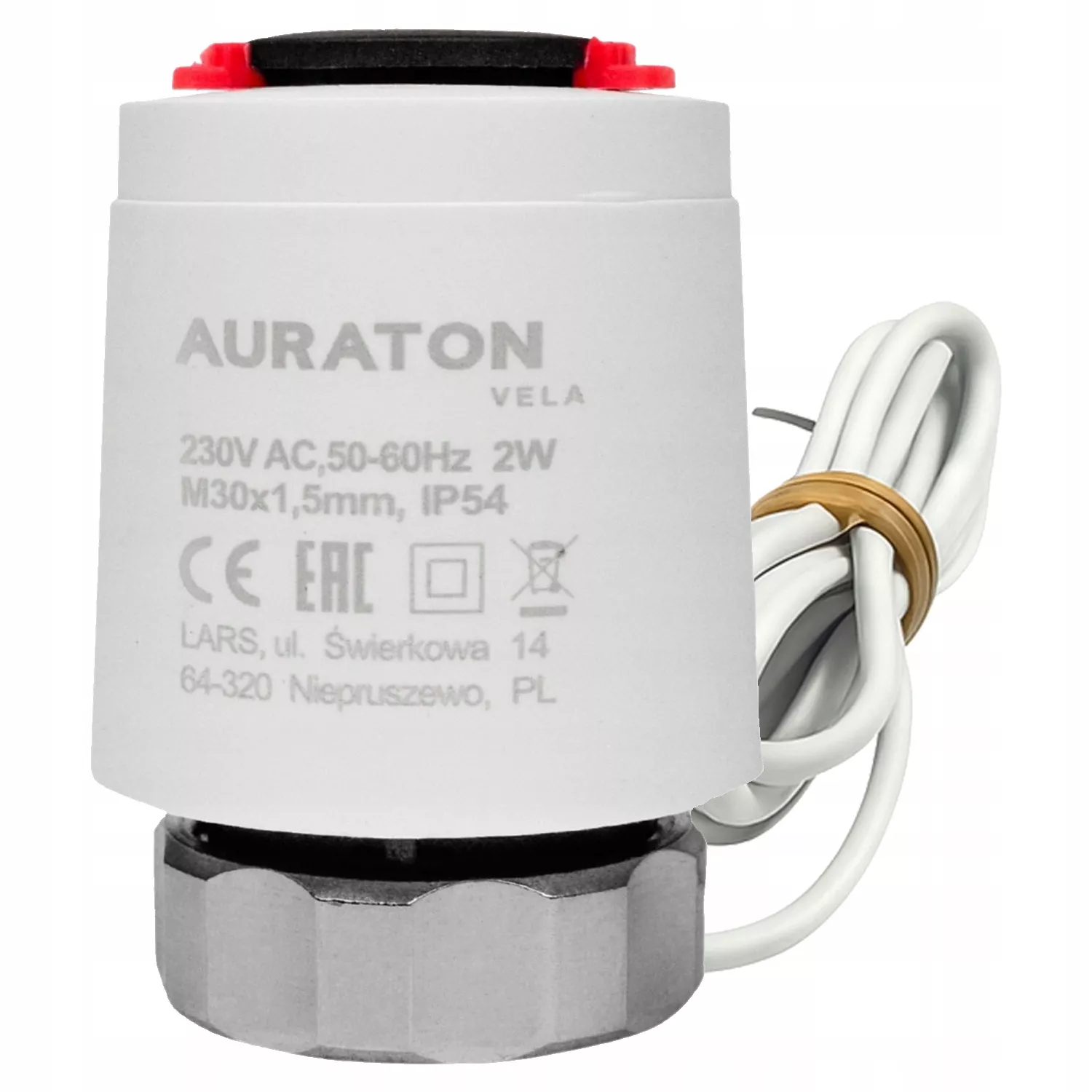 Termoelektrický servopohon Auraton Vela s napájacím káblom a závitom M30