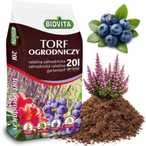 Balenie kyslej záhradníckej rašeliny Biovita 20 L pre kyslomilné rastliny