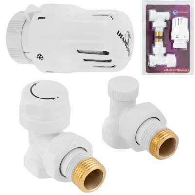 Termostatická sada k radiátoru DIAMOND 1/2" rohová biela DN15